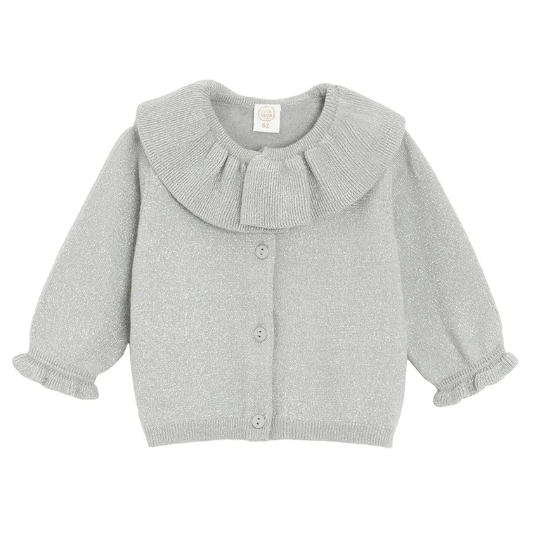 Cool Club, Sweter dziewczęcy, rozpinany, srebrny