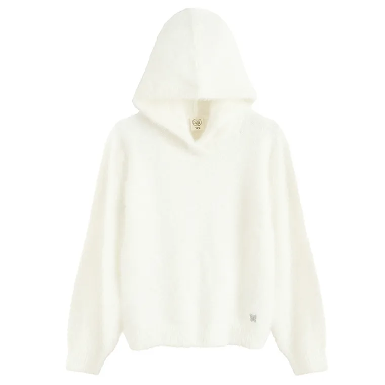 Cool Club, Sweter dziewczęcy z kapturem, biały