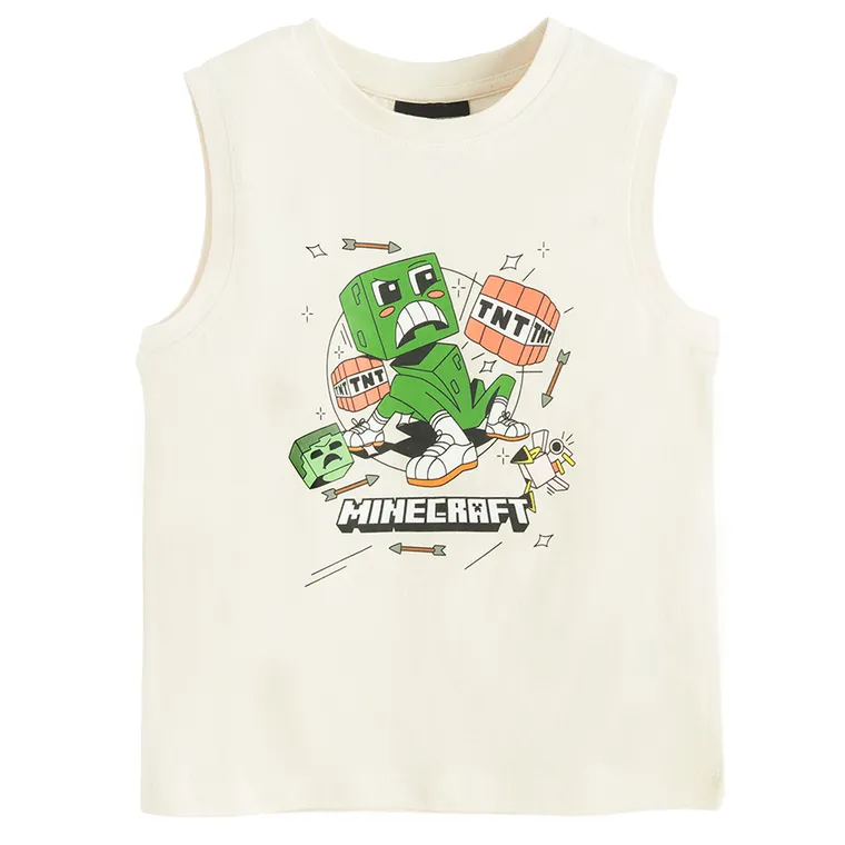 Cool Club, T-shirt chłopięcy bez rękawów, beżowy, Minecraft