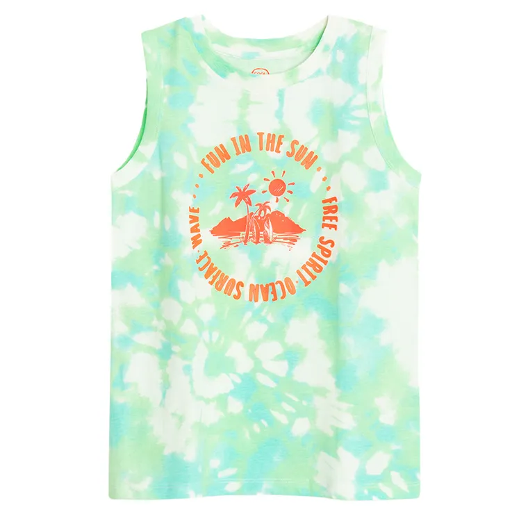 Cool Club, T-shirt chłopięcy bez rękawów, biało-zielony