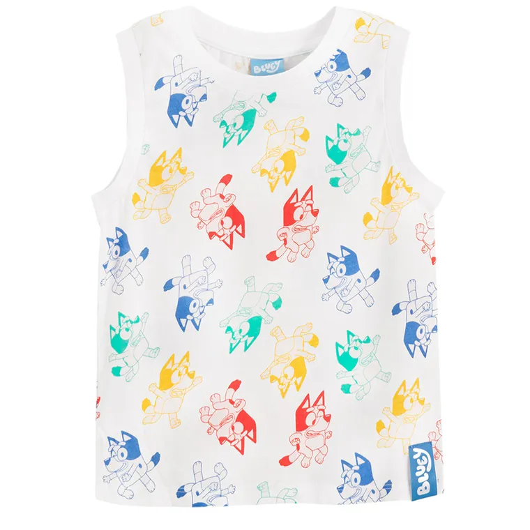 Cool Club, T-shirt chłopięcy bez rękawów, biały, Bluey