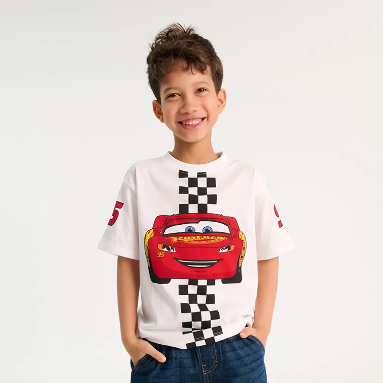 Cool Club, T-shirt chłopięcy, biały, Auta