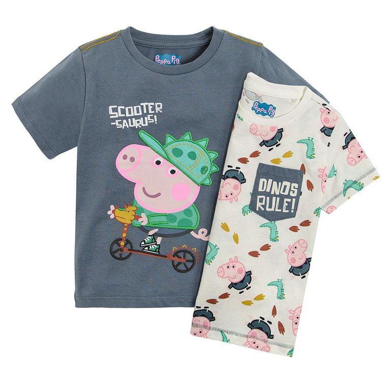 Cool Club, T-shirt chłopięcy, szary, ecru, Świnka Peppa, zestaw, 2 szt.