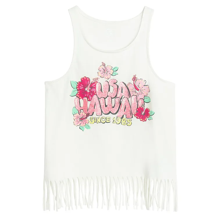 Cool Club, T-shirt dziewczęcy bez rękawów, biały