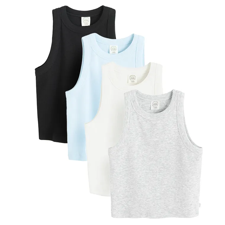 Cool Club, T-shirt dziewczęcy bez rękawów, prążkowany, mix, zestaw, 4 szt.
