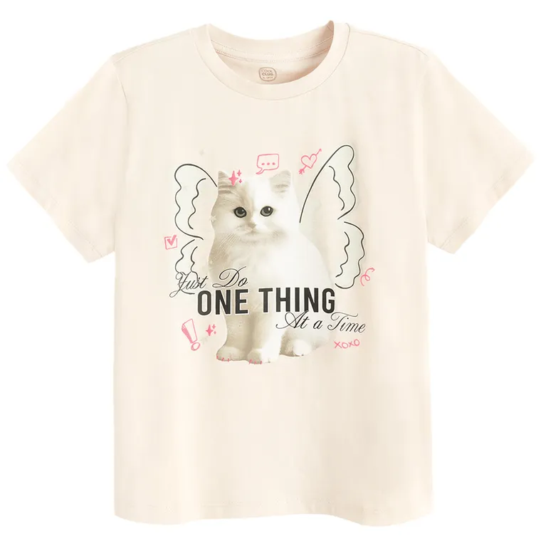 Cool Club, T-shirt dziewczęcy, beżowy