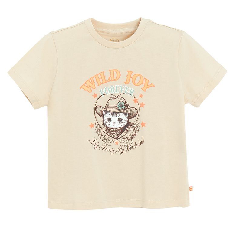 Cool Club, T-shirt dziewczęcy, beżowy