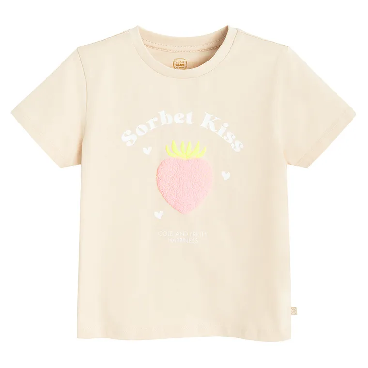 Cool Club, T-shirt dziewczęcy, beżowy