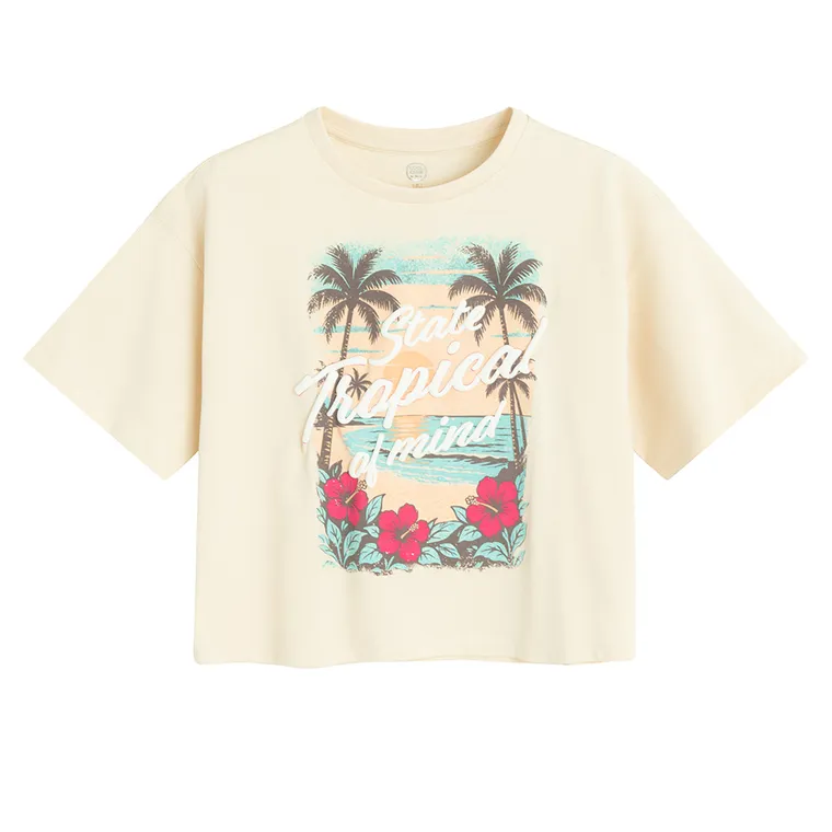 Cool Club, T-shirt dziewczęcy, beżowy
