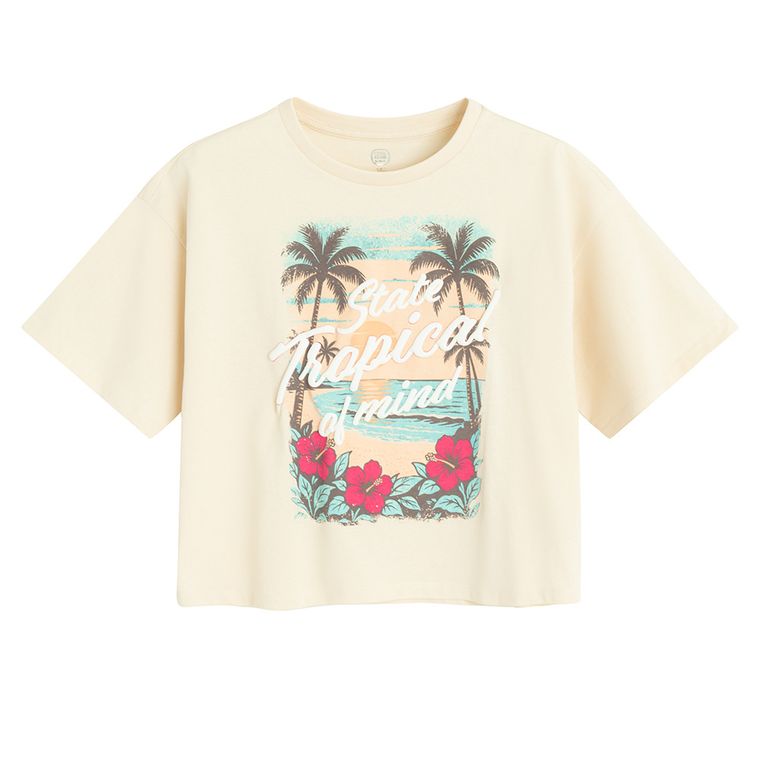 Cool Club, T-shirt dziewczęcy, beżowy