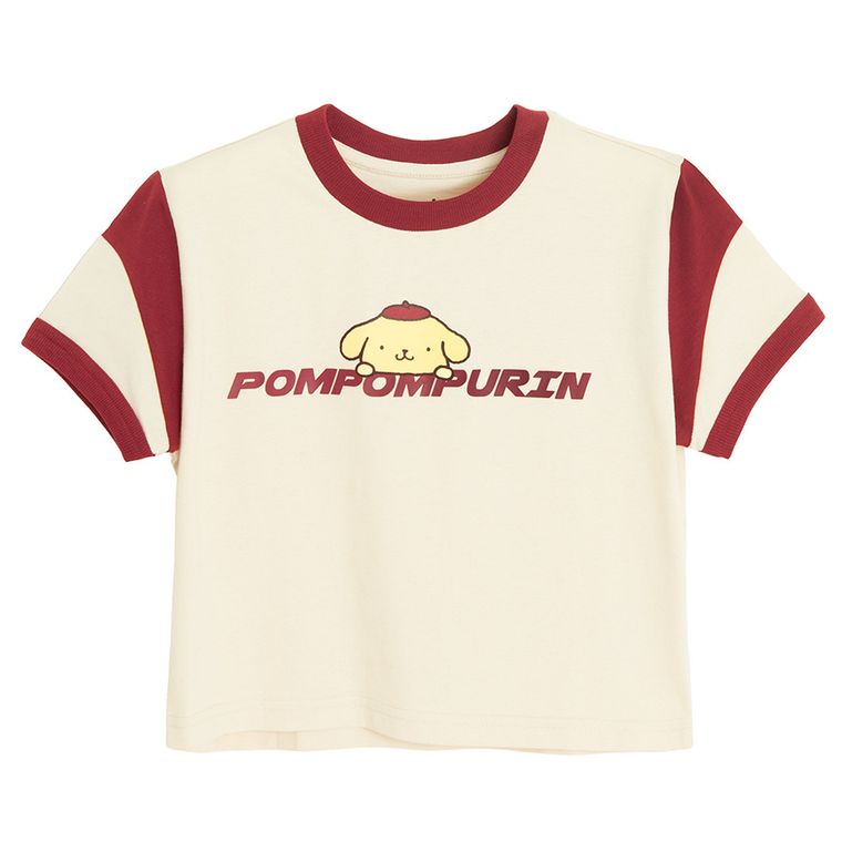 Cool Club, T-shirt dziewczęcy, crop top, beżowy, Hello Kitty and Friends