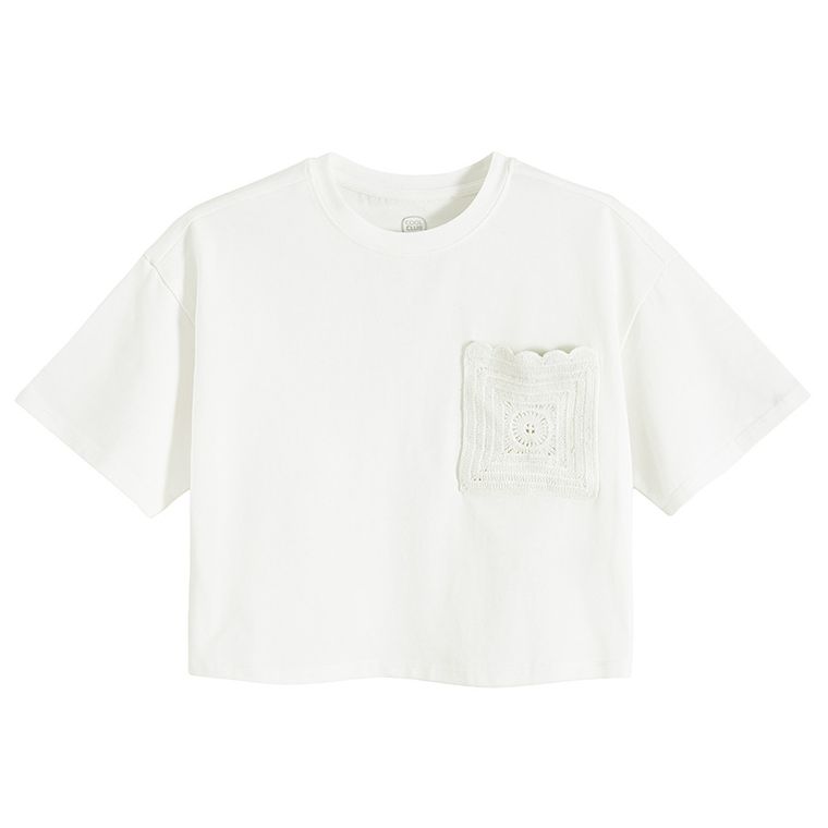 Cool Club, T-shirt dziewczęcy, crop top, biały