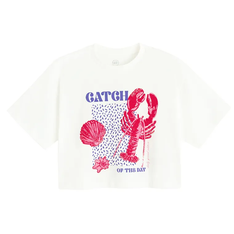 Cool Club, T-shirt dziewczęcy, crop top, biały