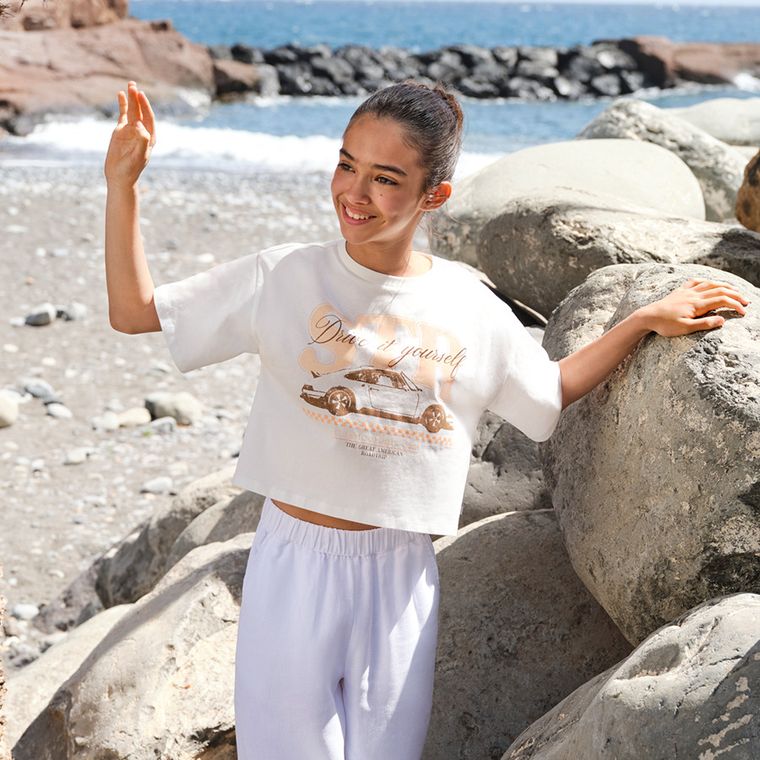 Cool Club, T-shirt dziewczęcy, crop top, biały