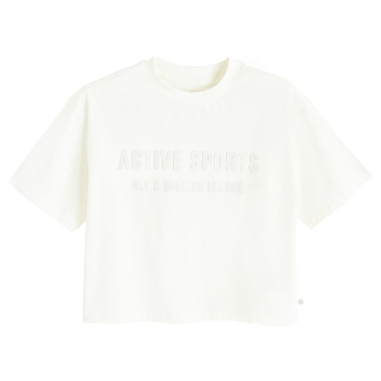 Cool Club, T-shirt dziewczęcy, crop top, biały