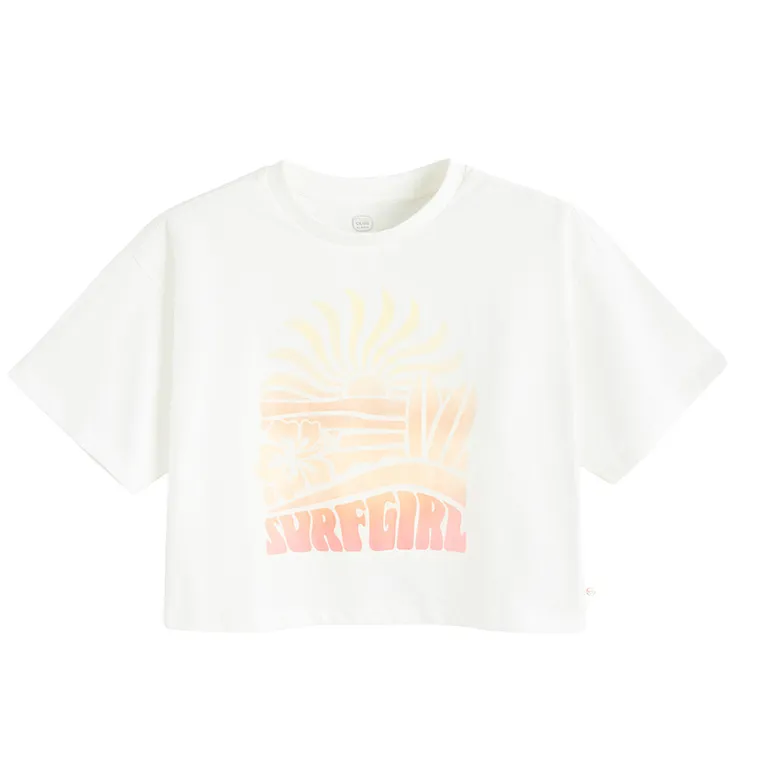 Cool Club, T-shirt dziewczęcy, crop top, biały