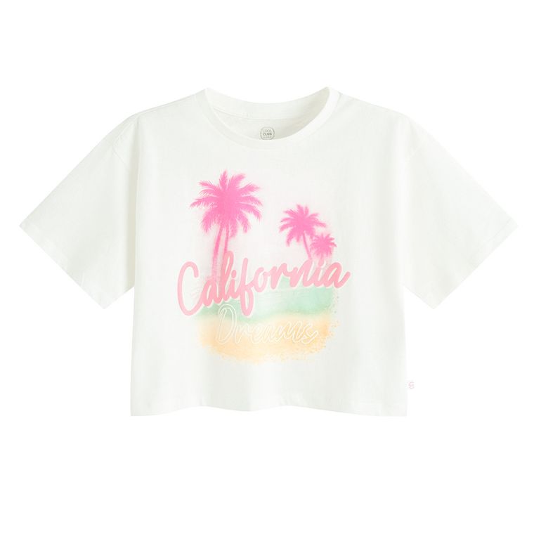 Cool Club, T-shirt dziewczęcy, crop top, biały