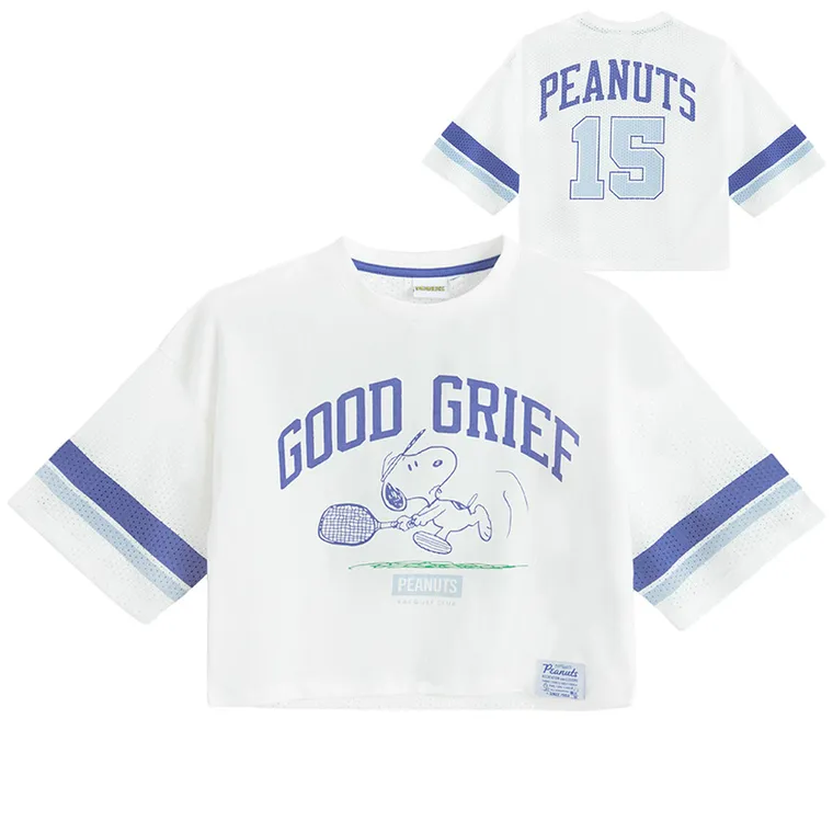Cool Club, T-shirt dziewczęcy, crop top, biały, Peanuts