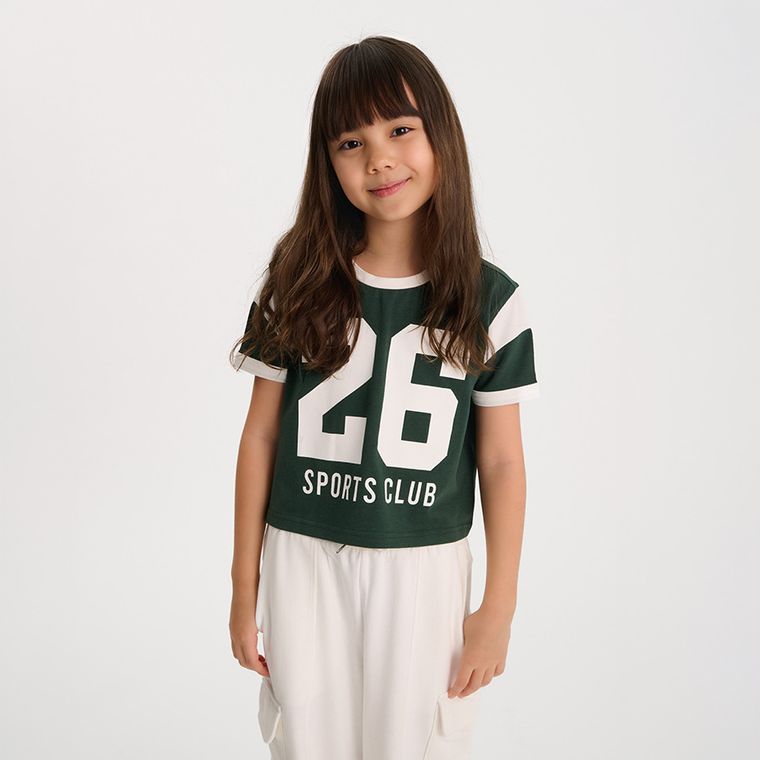 Cool Club, T-shirt dziewczęcy, crop top, ciemnozielony