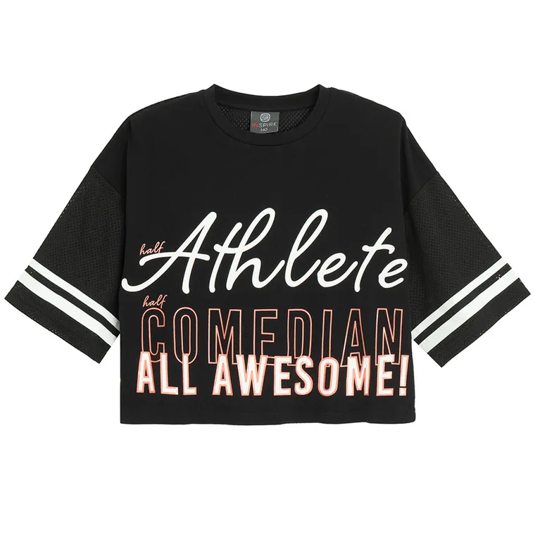 Cool Club, T-shirt dziewczęcy, crop top, czarny