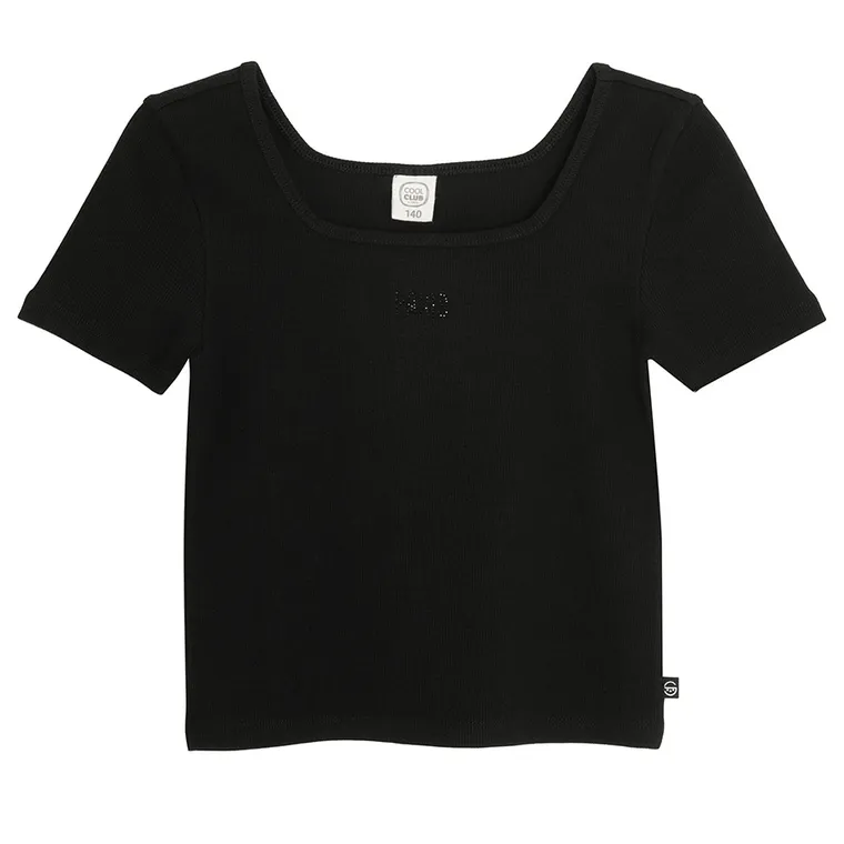 Cool Club, T-shirt dziewczęcy, crop top, czarny