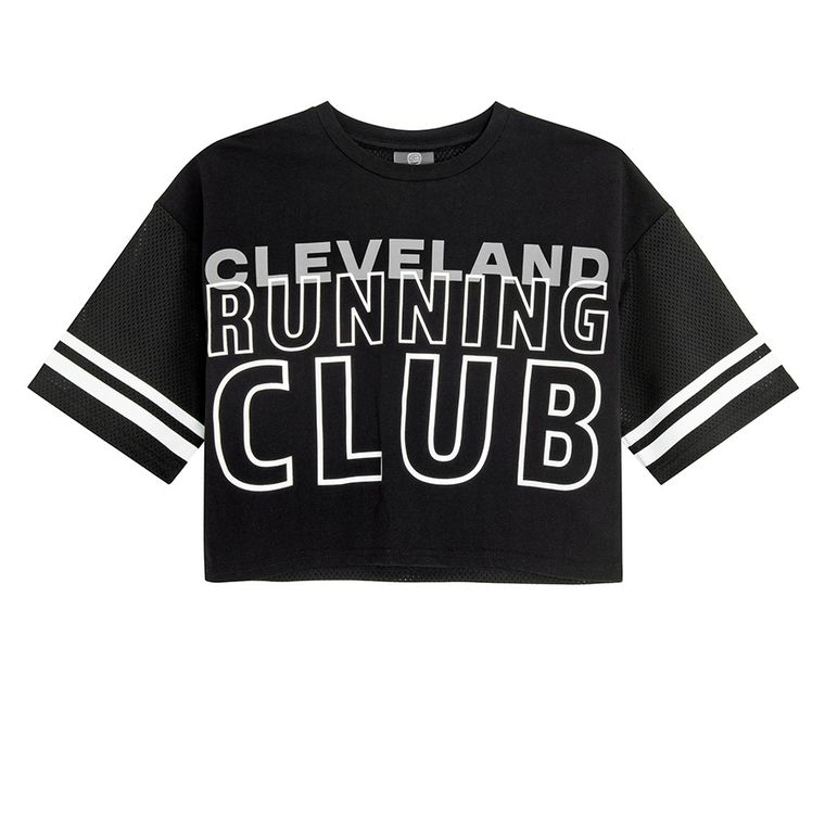 Cool Club, T-shirt dziewczęcy, crop top, czarny