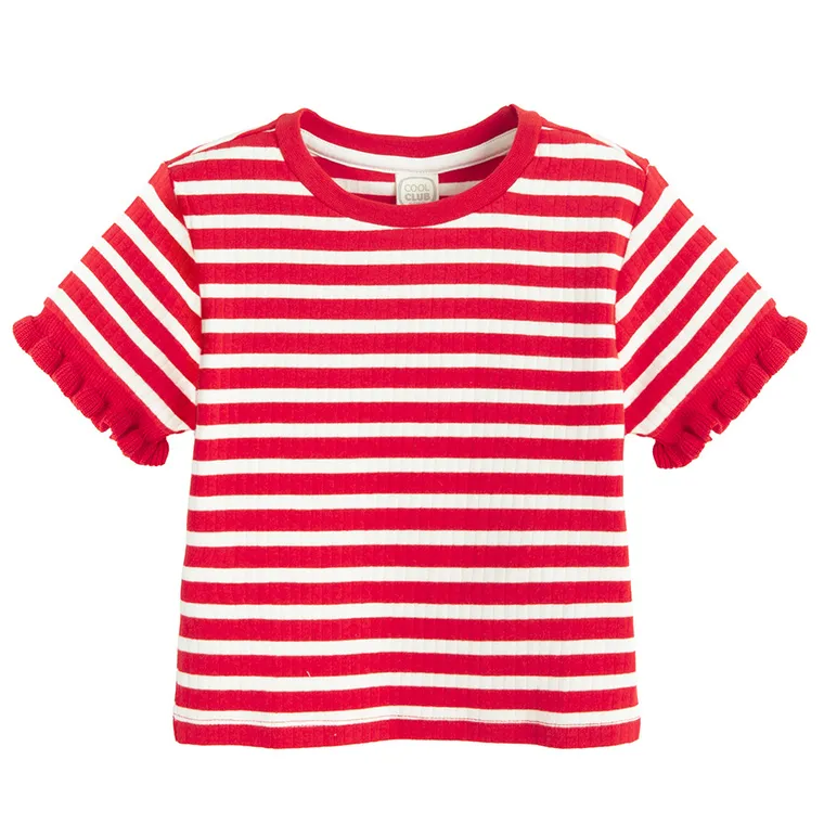 Cool Club, T-shirt dziewczęcy, crop top, czerwono-biały