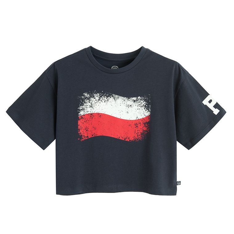 Cool Club, T-shirt dziewczęcy, crop top, granatowy
