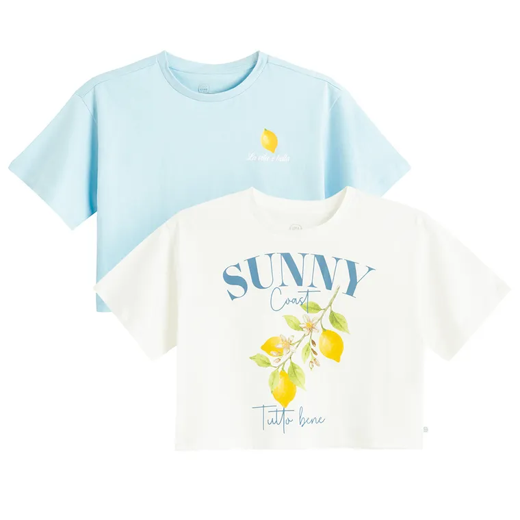 Cool Club, T-shirt dziewczęcy, crop top, mix, zestaw, 2 szt.