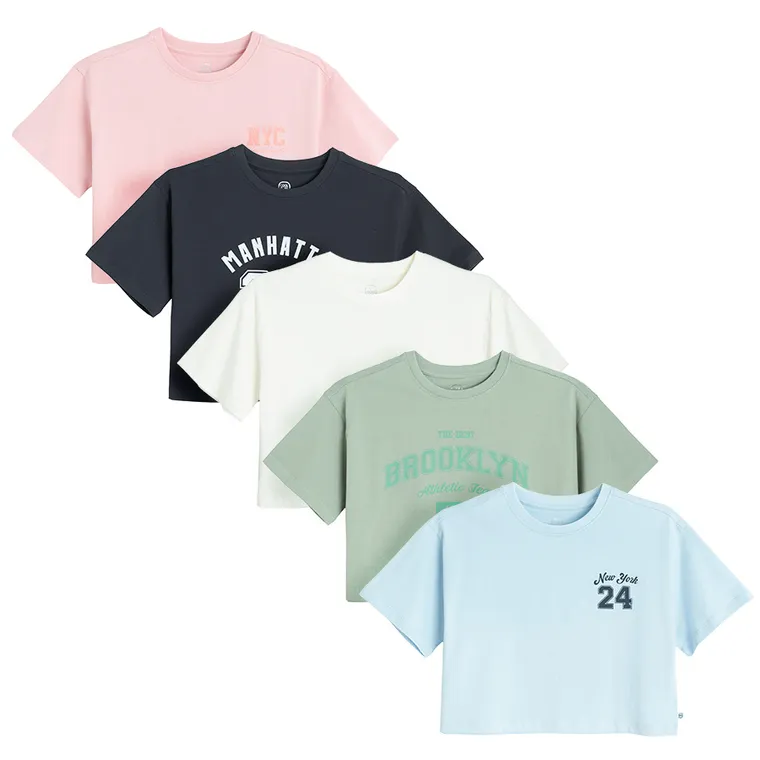 Cool Club, T-shirt dziewczęcy, crop top, mix, zestaw, 5 szt.