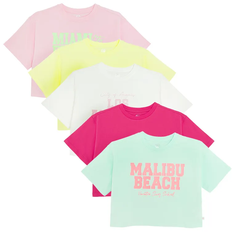 Cool Club, T-shirt dziewczęcy, crop top, mix, zestaw, 5 szt.