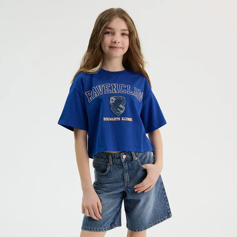 Cool Club, T-shirt dziewczęcy, crop top, niebieski, Harry Potter