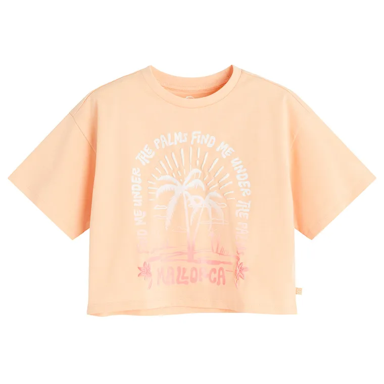 Cool Club, T-shirt dziewczęcy, crop top, pomarańczowy