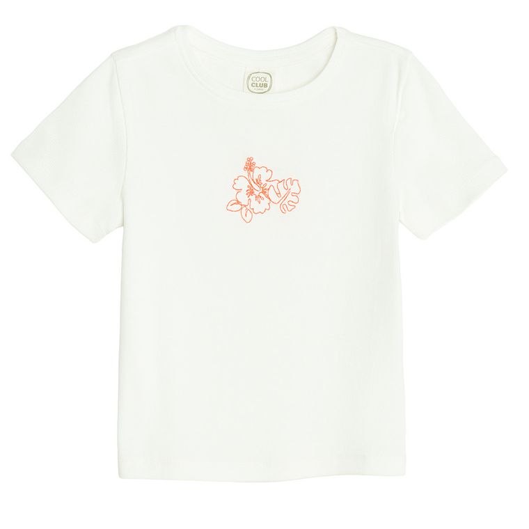 Cool Club, T-shirt dziewczęcy, crop top, prążkowany, biały