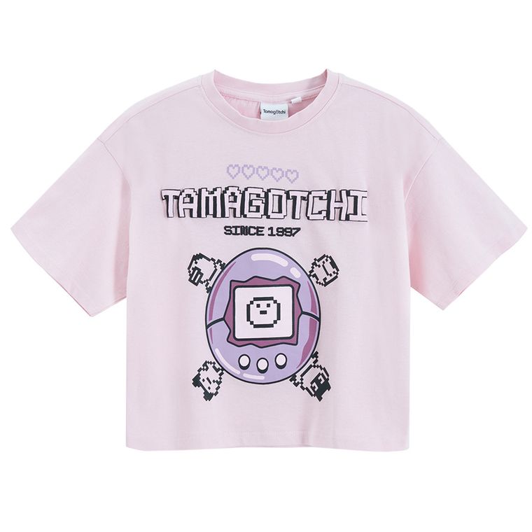 Cool Club, T-shirt dziewczęcy, crop top, różowy, Tamagotchi