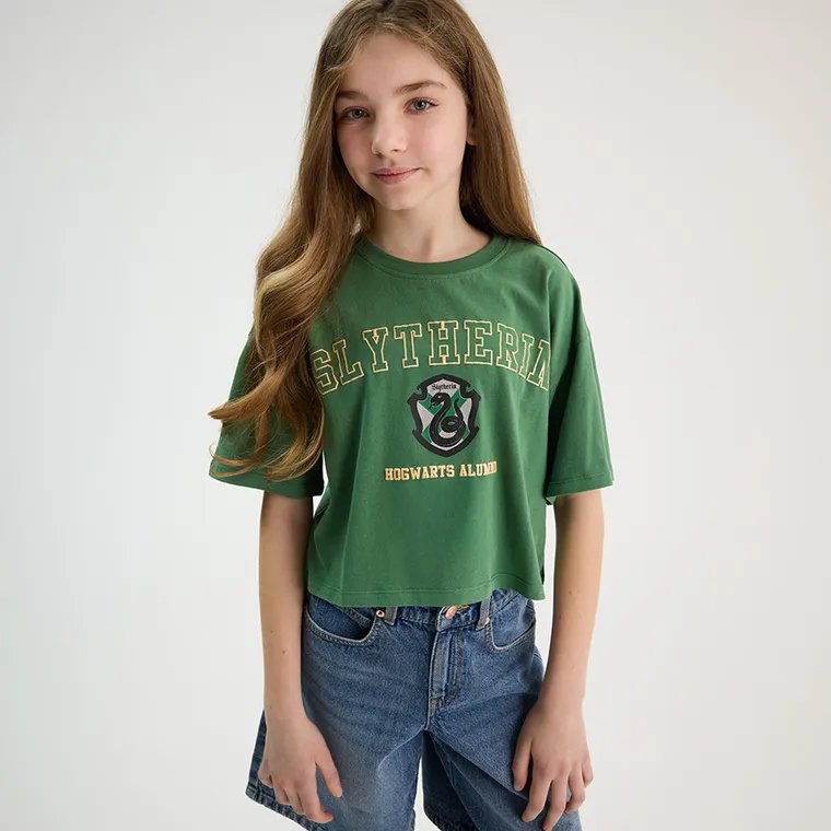 Cool Club, T-shirt dziewczęcy, crop top, zielony, Harry Potter