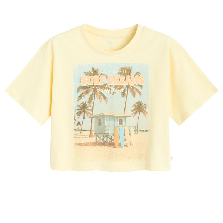 Cool Club, T-shirt dziewczęcy, crop top, żółty