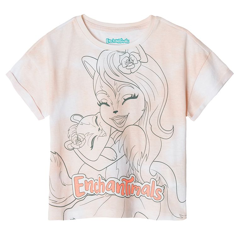 Cool Club, T-shirt dziewczęcy, jasnoróżowy, tie dye, Enchantimals