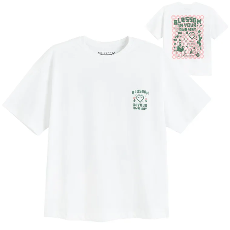 Cool Club, T-shirt dziewczęcy, oversize, biały, Minecraft