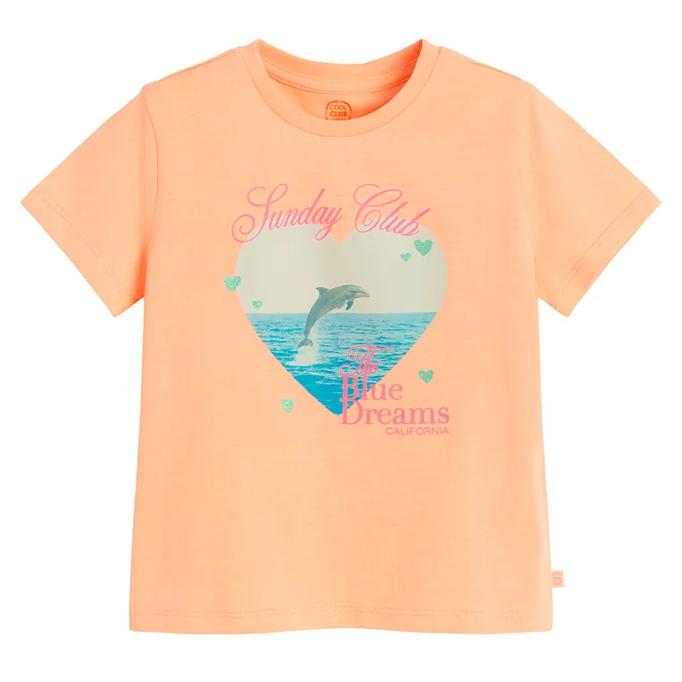 Cool Club, T-shirt dziewczęcy, pomarańczowy fluo