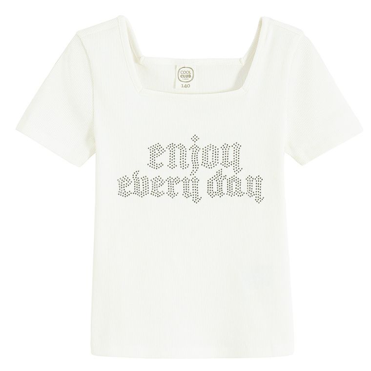 Cool Club, T-shirt dziewczęcy, prążkowany, biały