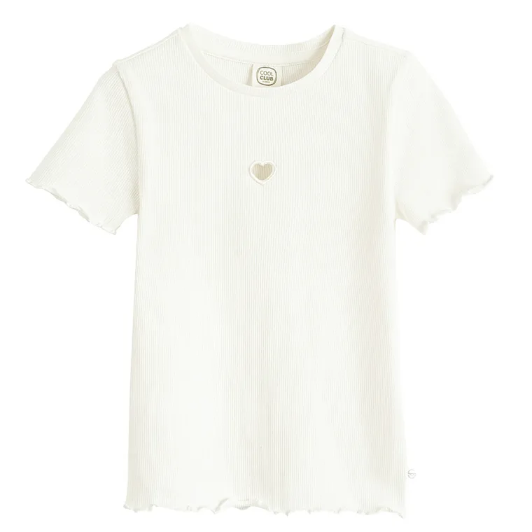 Cool Club, T-shirt dziewczęcy, prążkowany, biały