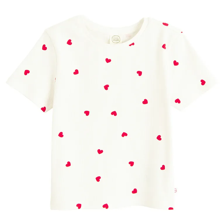 Cool Club, T-shirt dziewczęcy, prążkowany, biały