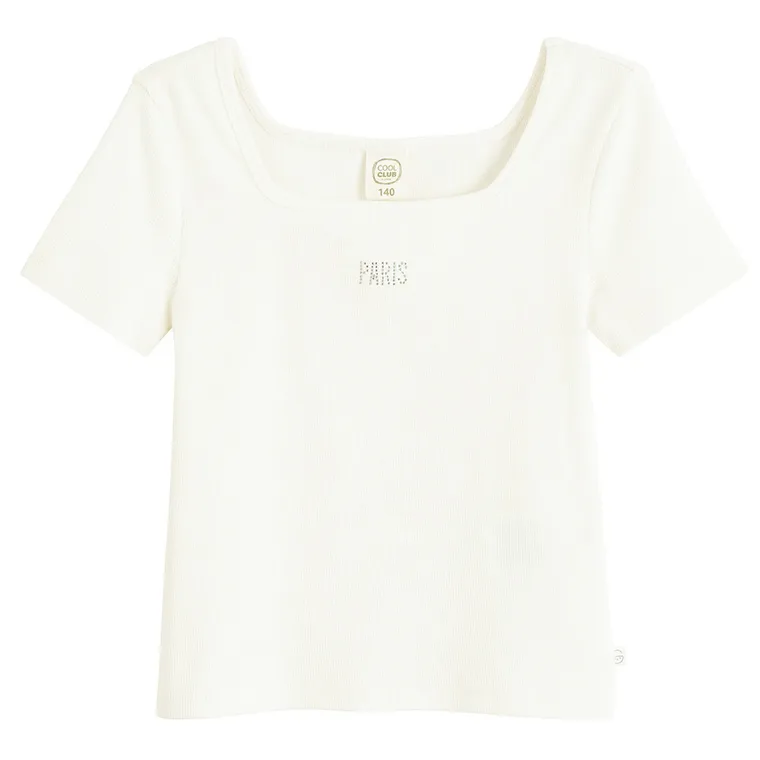 Cool Club, T-shirt dziewczęcy, prążkowany, biały