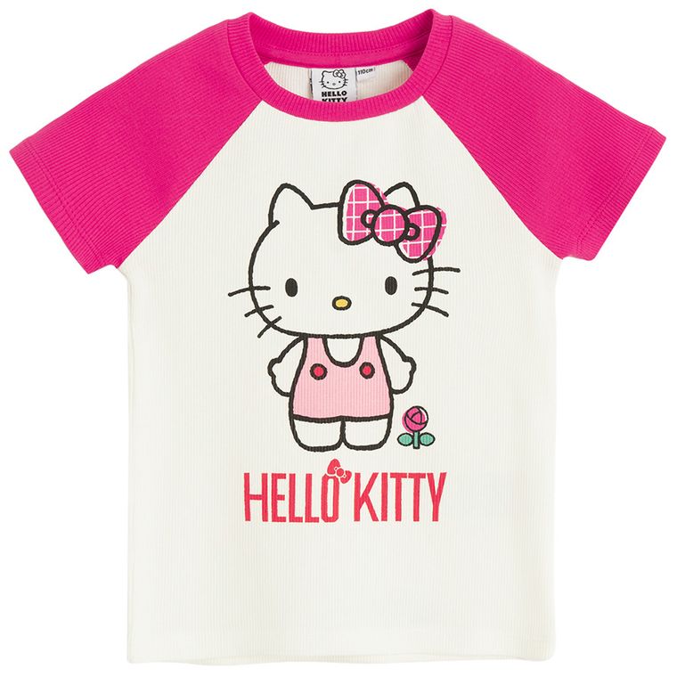 Cool Club, T-shirt dziewczęcy, prążkowany, biały, Hello Kitty