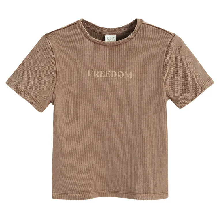 Cool Club, T-shirt dziewczęcy, prążkowany, brązowy