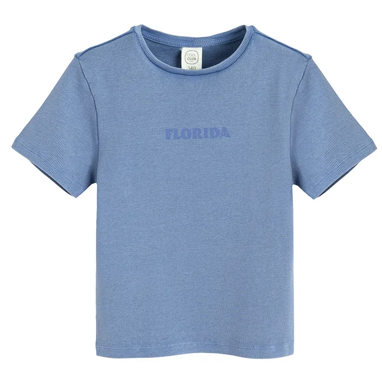 Cool Club, T-shirt dziewczęcy, prążkowany, niebieski