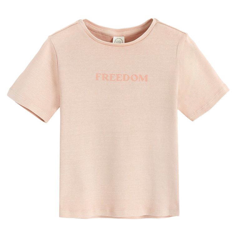 Cool Club, T-shirt dziewczęcy, prążkowany, pomarańczowy