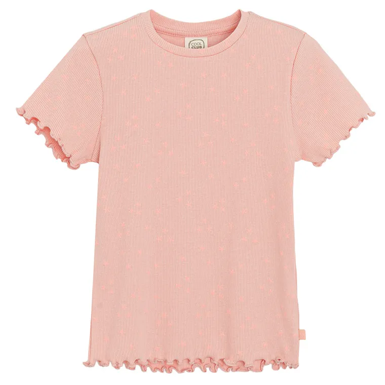Cool Club, T-shirt dziewczęcy, prążkowany, pomarańczowy