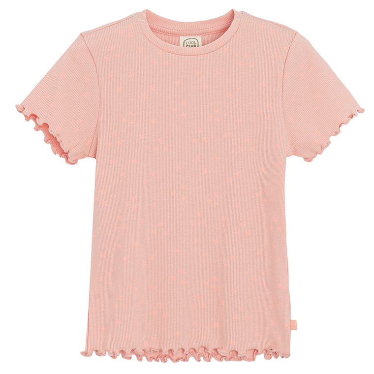 Cool Club, T-shirt dziewczęcy, prążkowany, pomarańczowy